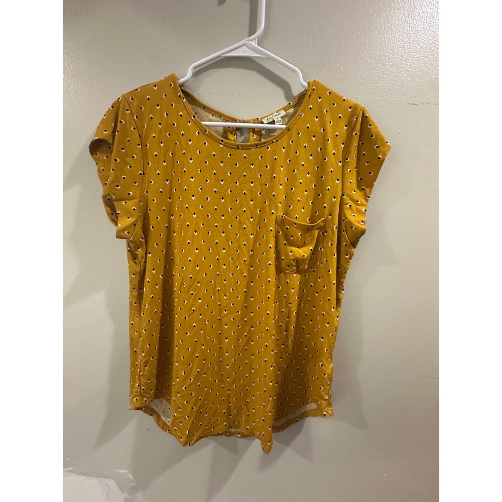 Lily White Womens Mustard Yellow Geometric Diamond Print Keyhole Back Top Size M